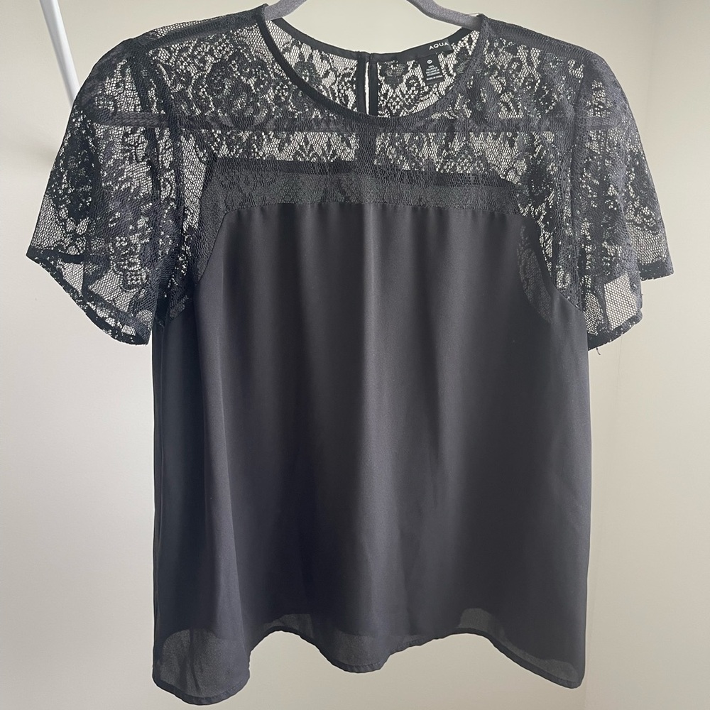 Black aqua lace blouse